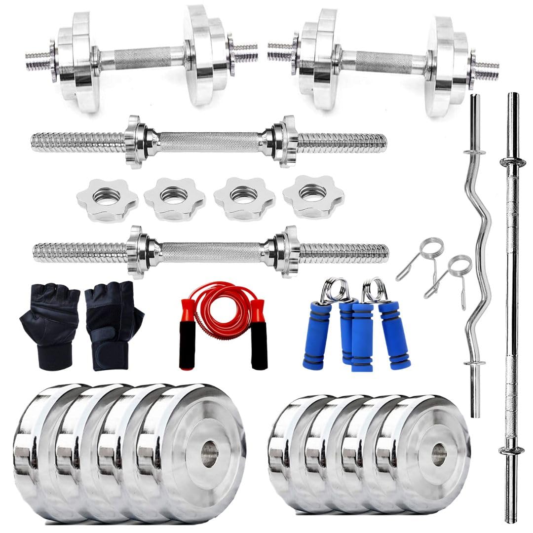 KENIT 10KG -100KG Steel Weight Plates Combo, Home Gym Combo, 5Ft Plain and 3Ft Curl Barbell Rods (23mm), Pair of Steel Dumbbell Rod & Accessories (30, Kilograms)-image-10