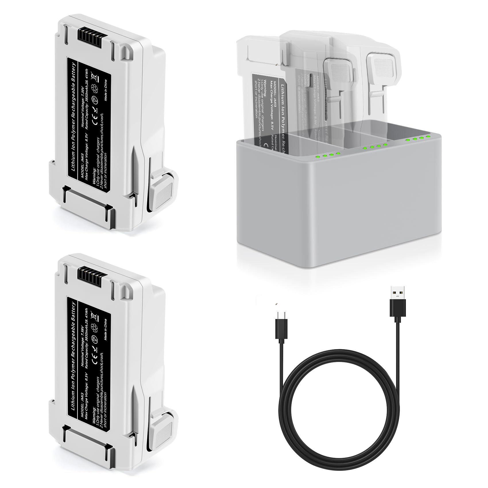 PoweLyt Paquete de 2 baterías de vuelo inteligentes Mini 3 Series de 3850 mAh (51 minutos de tiempo máximo de vuelo) y concentrador de carga bidireccional de tres canales compatible con dron DJI Mini