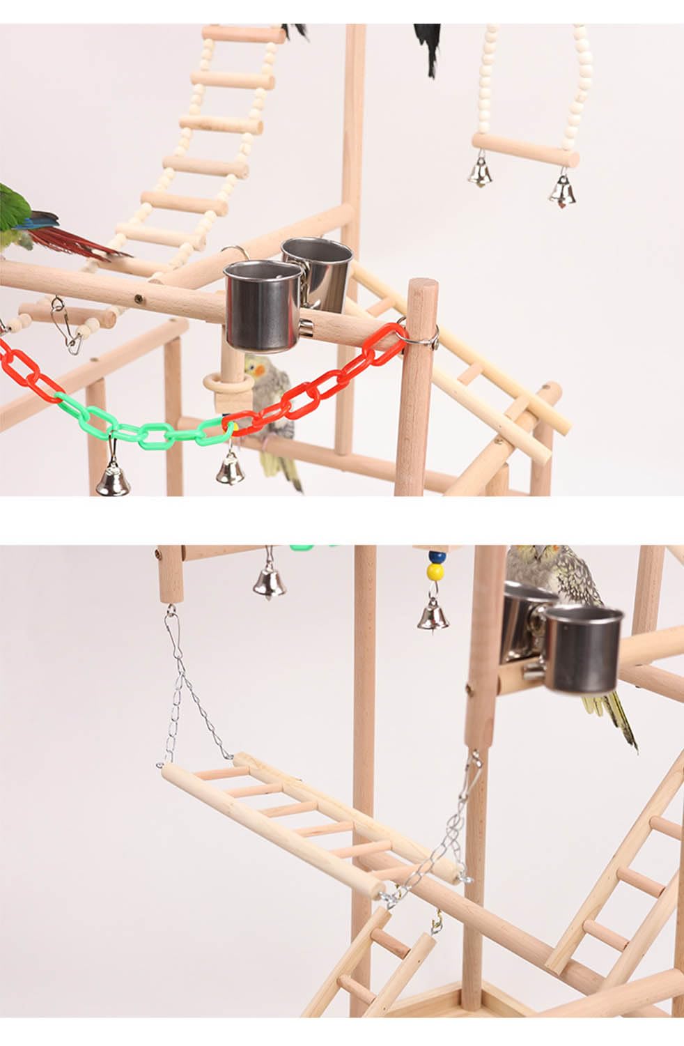 Genérico Parque para pájaros, Parque para Loros, Soporte Grande de Madera para Loros de 4 Niveles, Adecuado para Loros, periquitos y pájaros