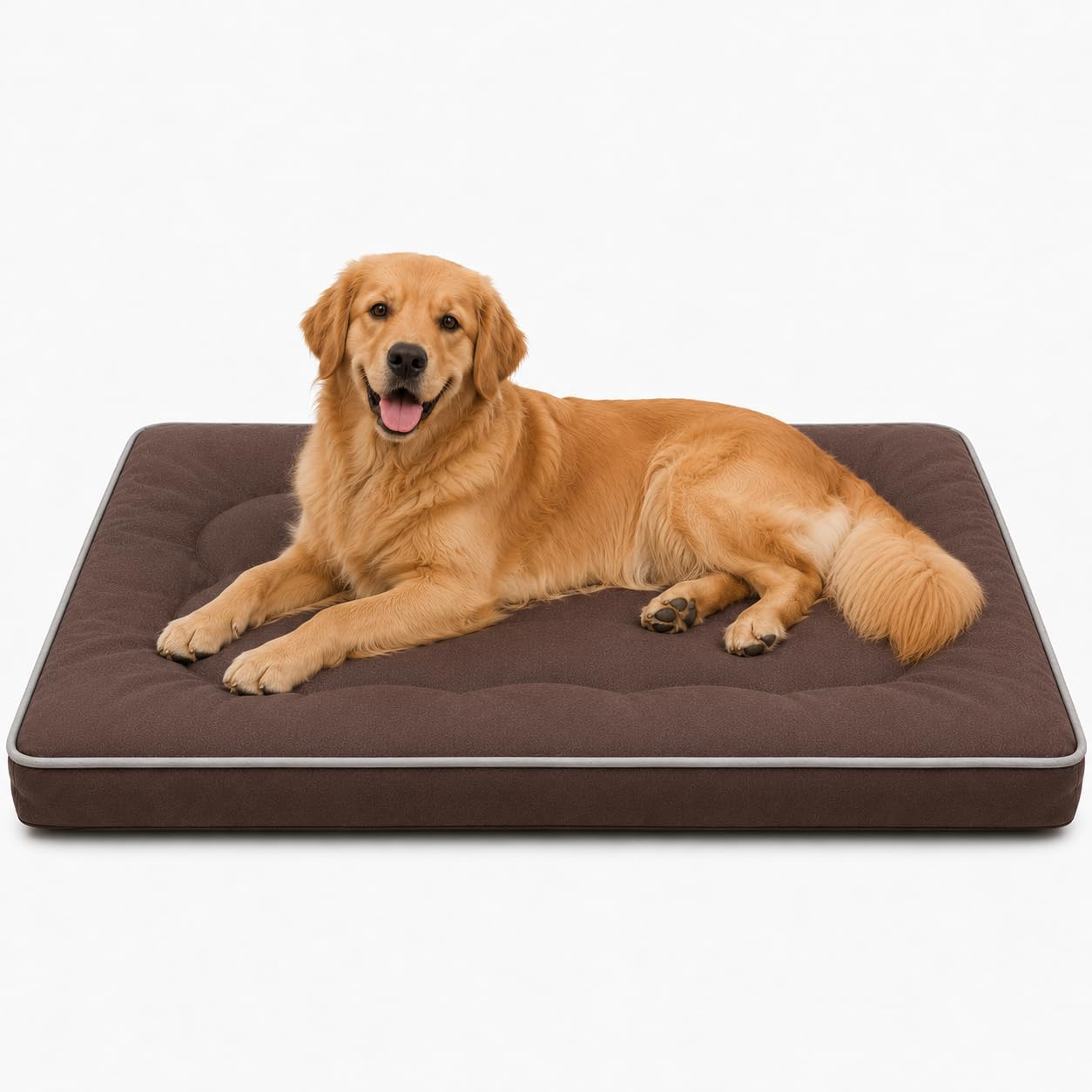 SuperGift.com Brown Large Orthopedic Flat Pet Bed Cushion for Dogs & Cats, Soft Washable Pet Mattress with Bone Pillow Design, Non-Slip Comfortable Sleeping Mat