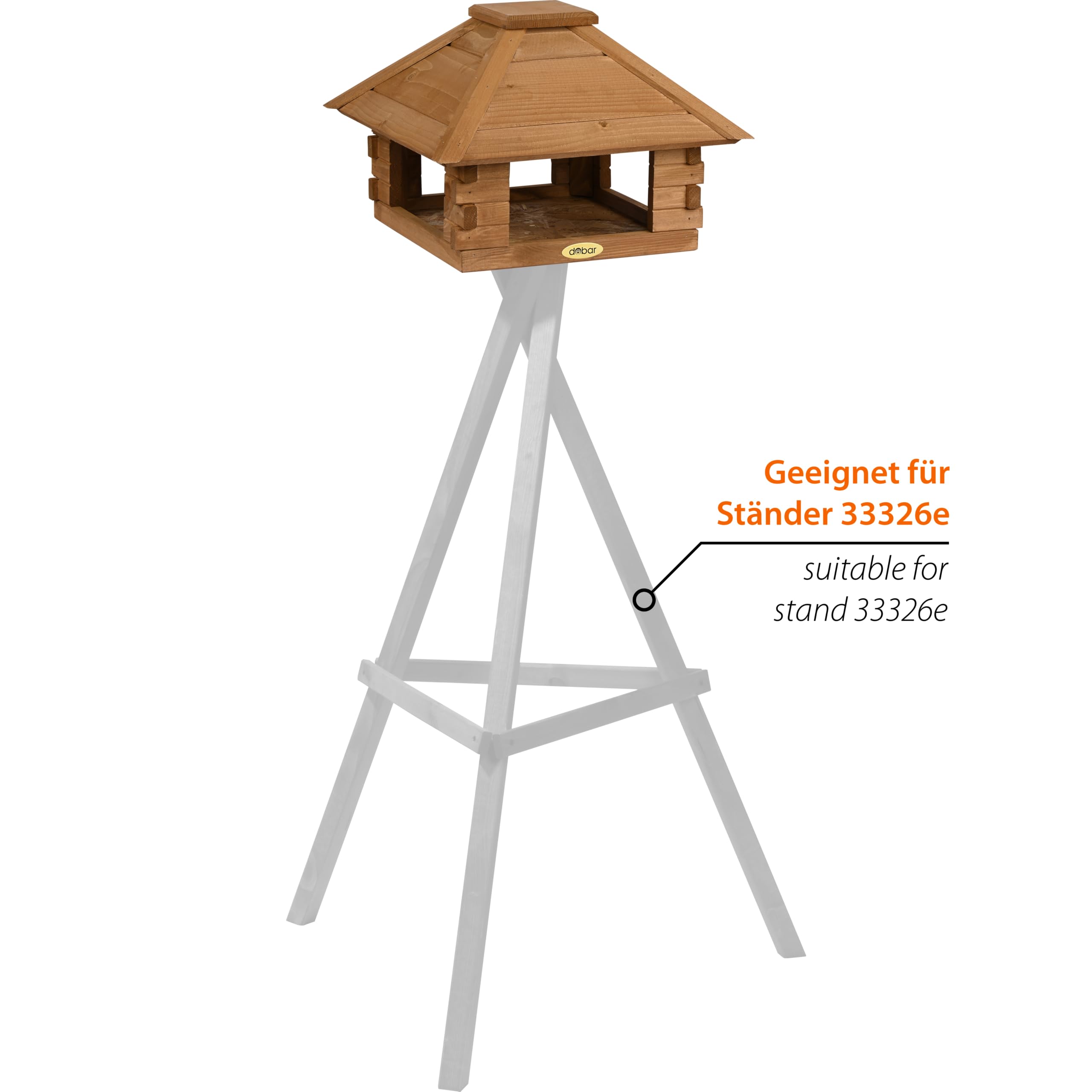dobar® Vogelhaus Blockhaus 4-eckig mit Holzdach - Vogelfutterhaus aus Holz wetterfest lasiert - Futterstation für Wildvögel stehend für Ständer - Braun