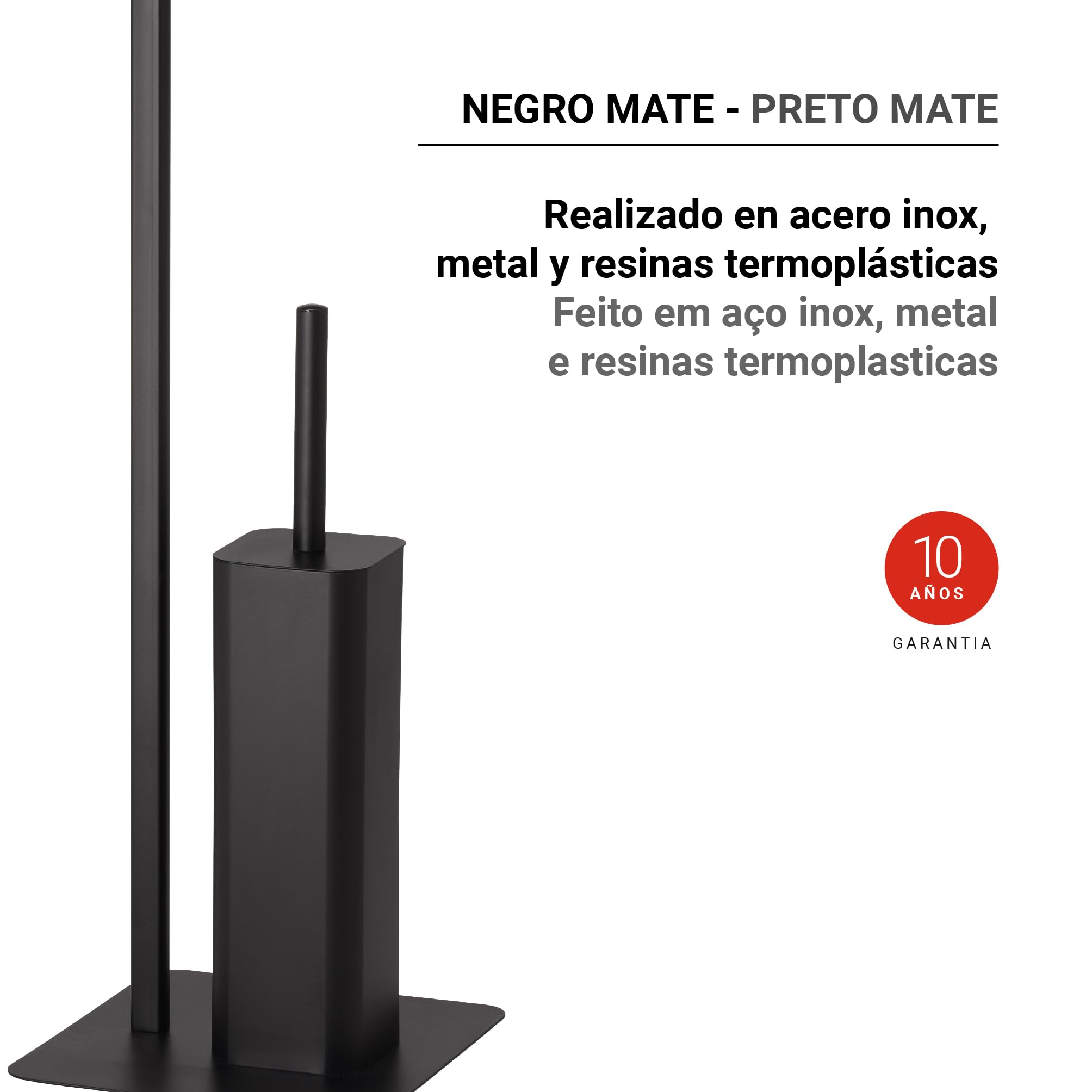 Gedy Felix Escobillero y portarrollos para baño, Negro Mate, Acero INOX Metal y resinas termoplásticas, 20 x 20 x 69,8