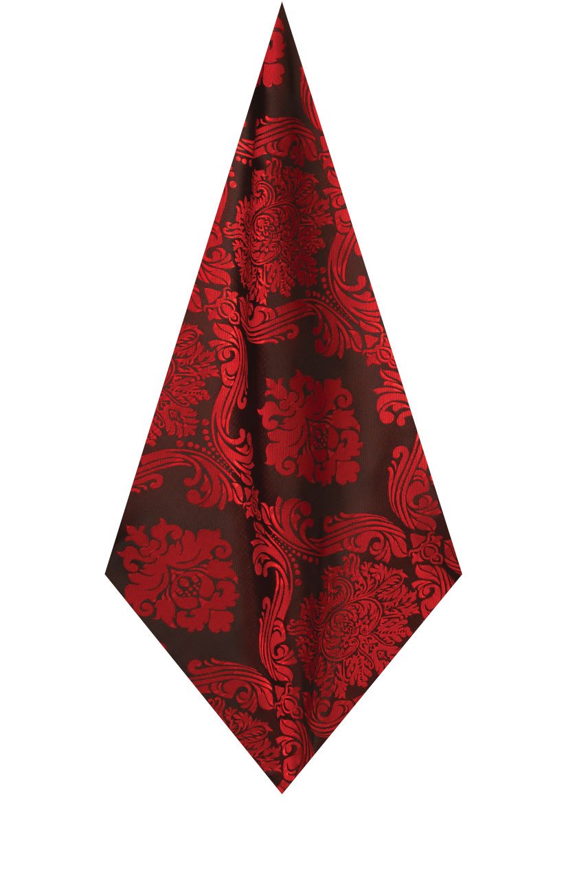 Dobell Men's Red Pocket Square Handkerchief Satin Feel Fabric Victorian Jacquard Pattern Wedding Accessory