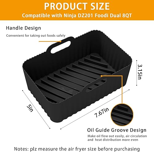 Miniatura 2 de Paquete de 2 forros de silicona para freidora de aire de grado alimenticio, reutilizables, rectangulares de silicona para 8 cuartos de galón, Ninja