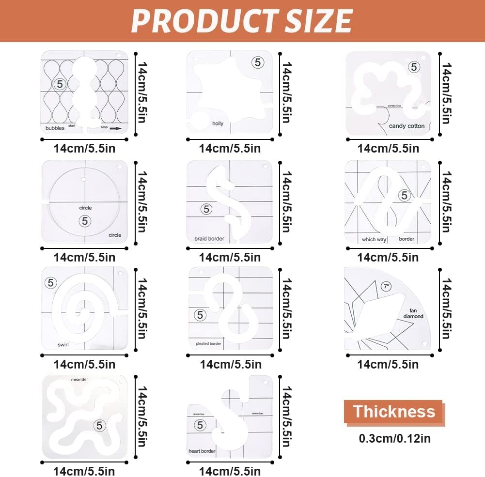 14PCS Free Motion Quilting Kit - 11 3mm Templates, High Shank Presser Foot, Non-Slip Grips – Universal for Sewing Machines, DIY Quilting & Patchwork (14)