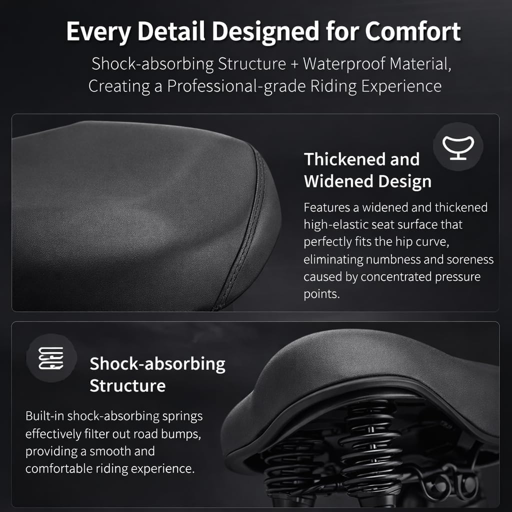 Thickened Wide Comfortable Electric Cycle Seat Cushion Shock Absorbing Electric Scooter Saddle, Replacement for Various Electric Cycles & Scooters