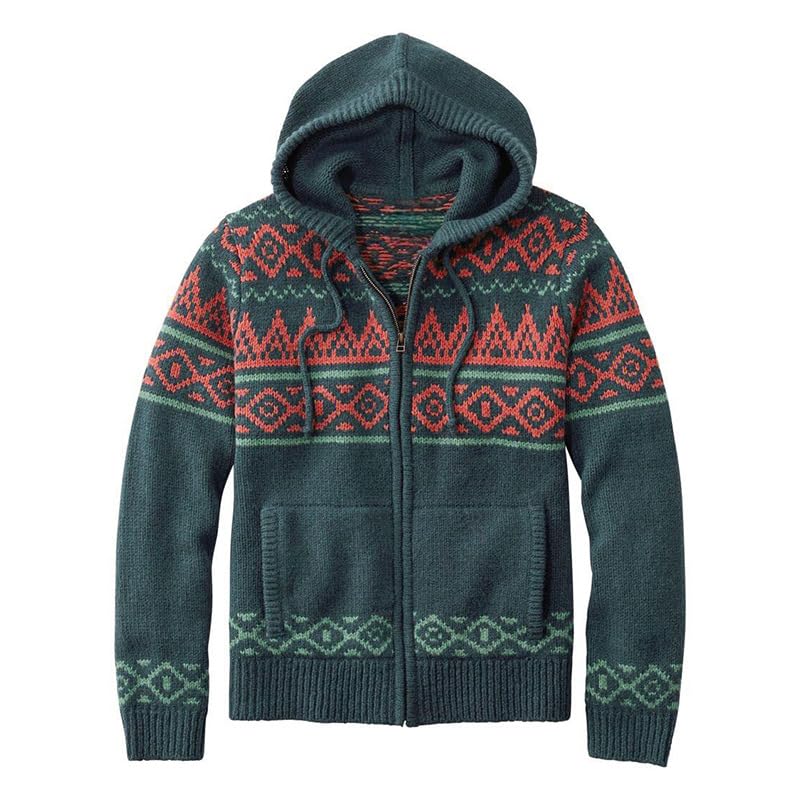 bifanxi Men's Hooded Knitted Cardigan Sweater with Long Sleeves Loose Fit for Spring and Autumn | Green Orange | M-picture-14
