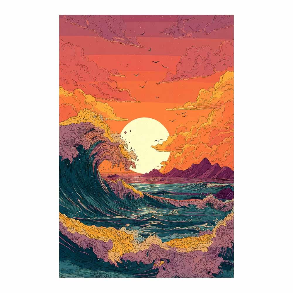 HOQIU Beautiful wall art Sunset Ocean Wavess canvas artwork for wall, art prints, For living room, bedroom, bathroom, dining room, painting and decor.(Multicolor)-80x120cm Unframed