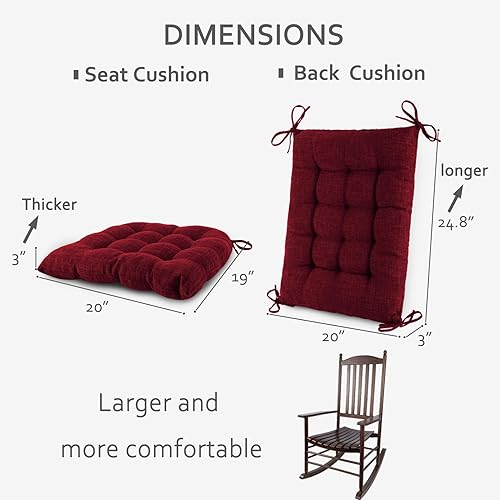 Miniatura 2 de ELFJOY Cojín extragrande para silla mecedora, de lino grueso, para respaldo y asiento, juego de 2 piezas con lazos