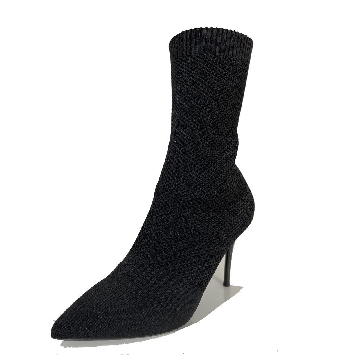 Jeesay Womens Sexy Pointed Toe Sock Ankle Boots Stiletto High Heels Mid Calf Booties Stretch Knit Shoes Warm