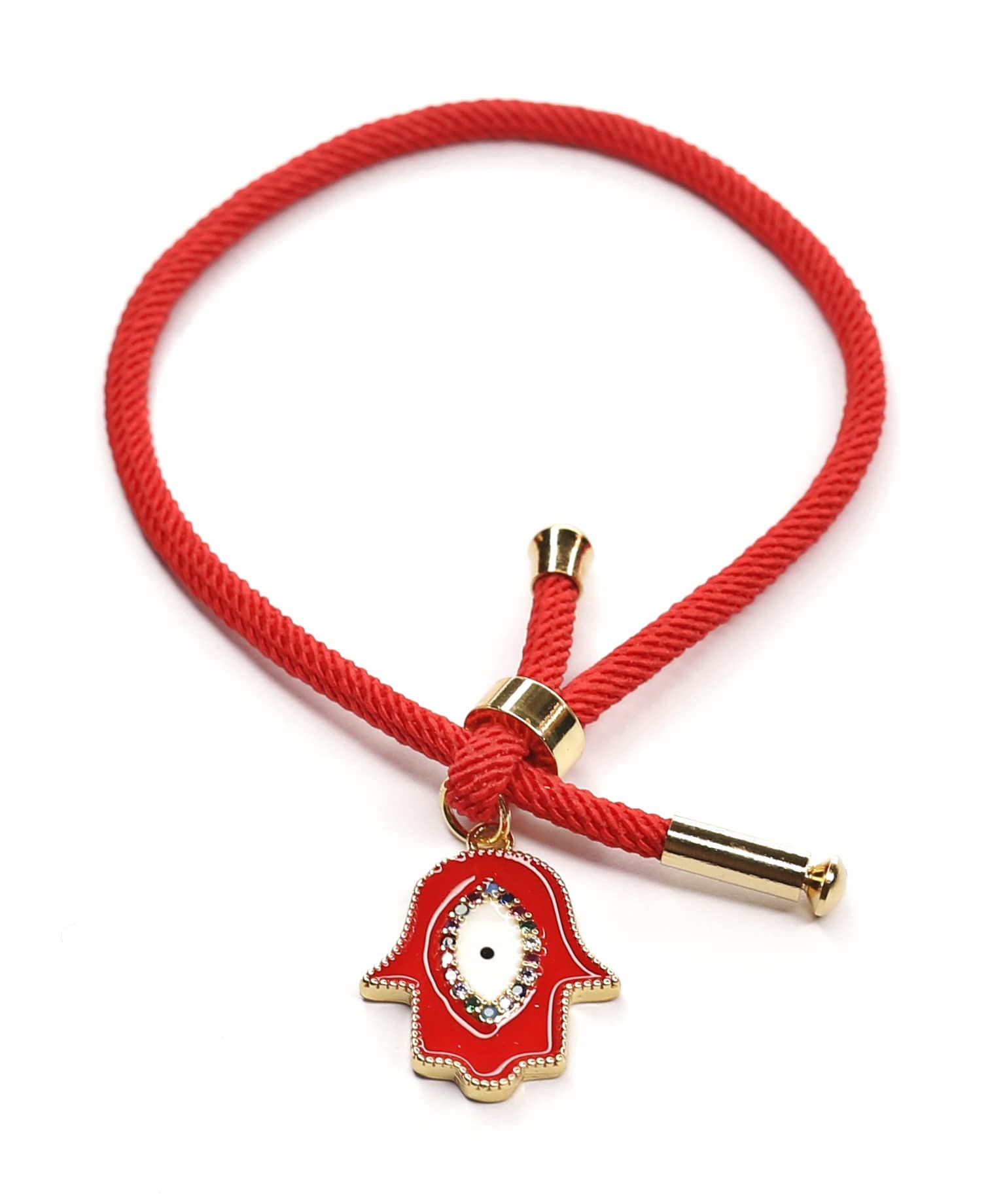 Evil Eye Cord Bracelet, 14K Gold Plated, Red, Black Lucky Hand Charm for Negative Energy Protection