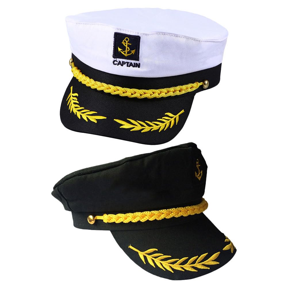 BESTonZON 4 Stück Matrosenmützen, Kapitänsmütze, Kostümpartyhut, Matrosenschiff, nautische Yachtmützen für Damen und Herren, Halloween, Sommerkostümparty, Schwarz/Weiß