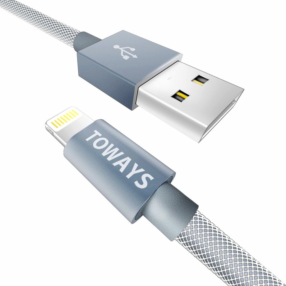 TOWAYS Lightning iPhone Charger Cable (Apple MFi Certified) 6.5ft / 2M Double Nylon Braided Fast Charging USB Cable for iPhone XS/XS Max/XR/iPhone X / 8/7 /6/5 / iPad/iPod and More - Gray