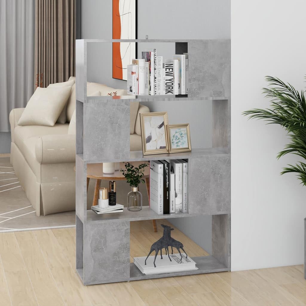 Générique Regał na książki / ścianka działowa szary beton 80 x 24 x 124,5 cm, elegancki i klasyczny design, 4 przestronne przegródki na magazyny Ranger, książki, DVD i przedmioty dekoracyjne,