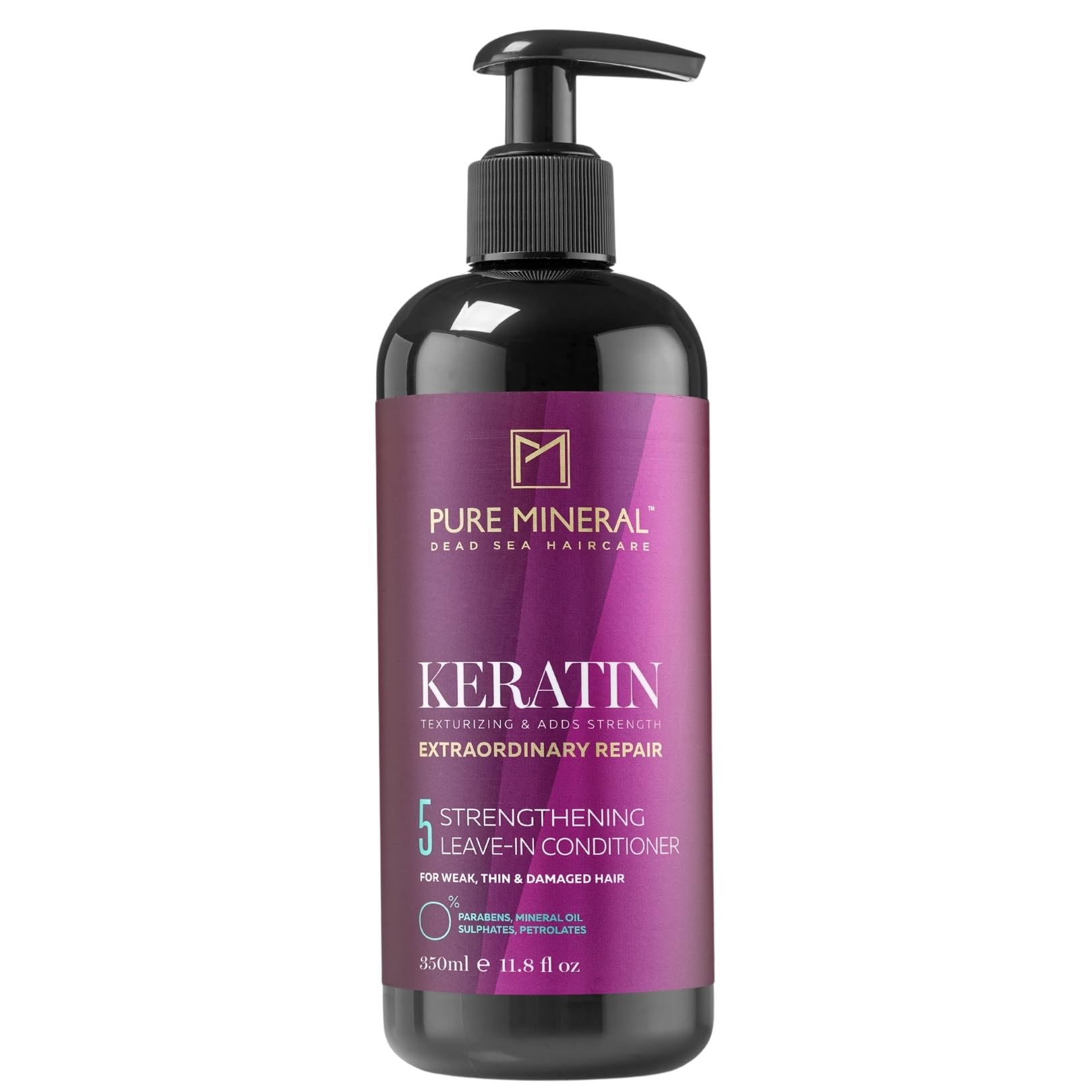 Pure Mineral Keratin Leave-In Conditioner – Hydrating Detangling Hair Treatment – Smooth & Shine Anti-Frizz Care for Dry Damaged Hair – Lightweight Daily Hair Care – 350ml