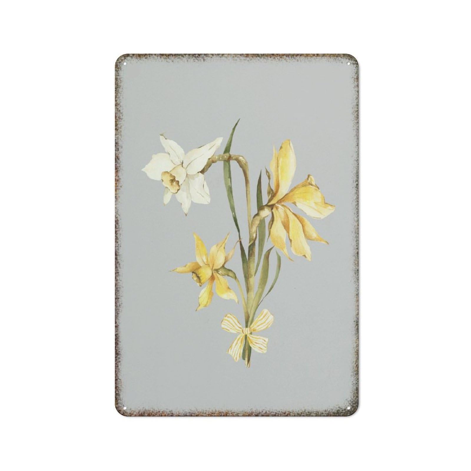 Fresh Daffodil Watercolor Art Metal Sign Spring Easter Theme Home Garden Fashionable Wall Decor 8x12 Inch