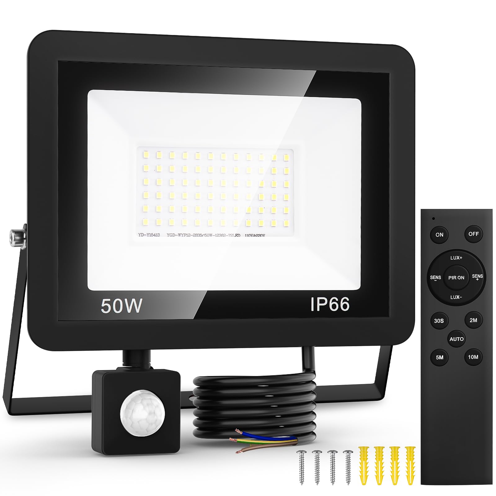 Czujnik ruchu na zewnątrz - 30 W Pir LED Floodlight Zewnętrzne światło Ręce zasilane - Zewnętrzne oświetlenie powodziowe i punktowe Wodoodporne oświetlenie zewnętrzne Spotlight Garden Garaż Wykrywacz