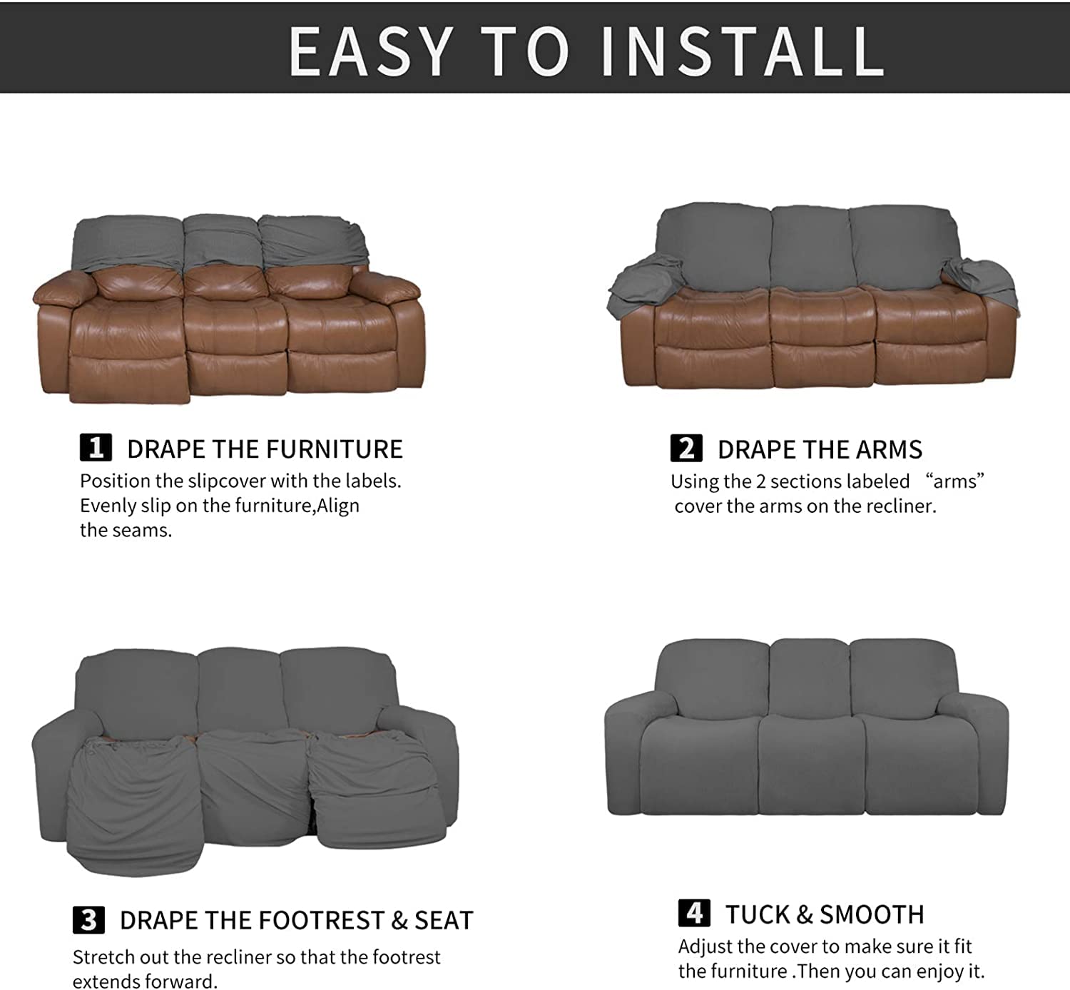 Honeyhouse Funda de sofá Relax de 3 plazas, Funda de sillón reclinable de Terciopelo Extensible de 8 Piezas, Funda para sofá Relax de 3 plazas con Bolsillo Lateral Antideslizante, Lavable