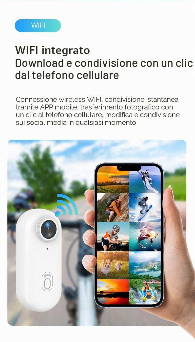 Mini Action Cam 4K Sport Camera portatile impermeabile Videocamera con clip di rotazione a 360° Telecamera POV Cam con Magnetica Mini Camera per vlogging ciclismo moto animali bambino Audio e Video