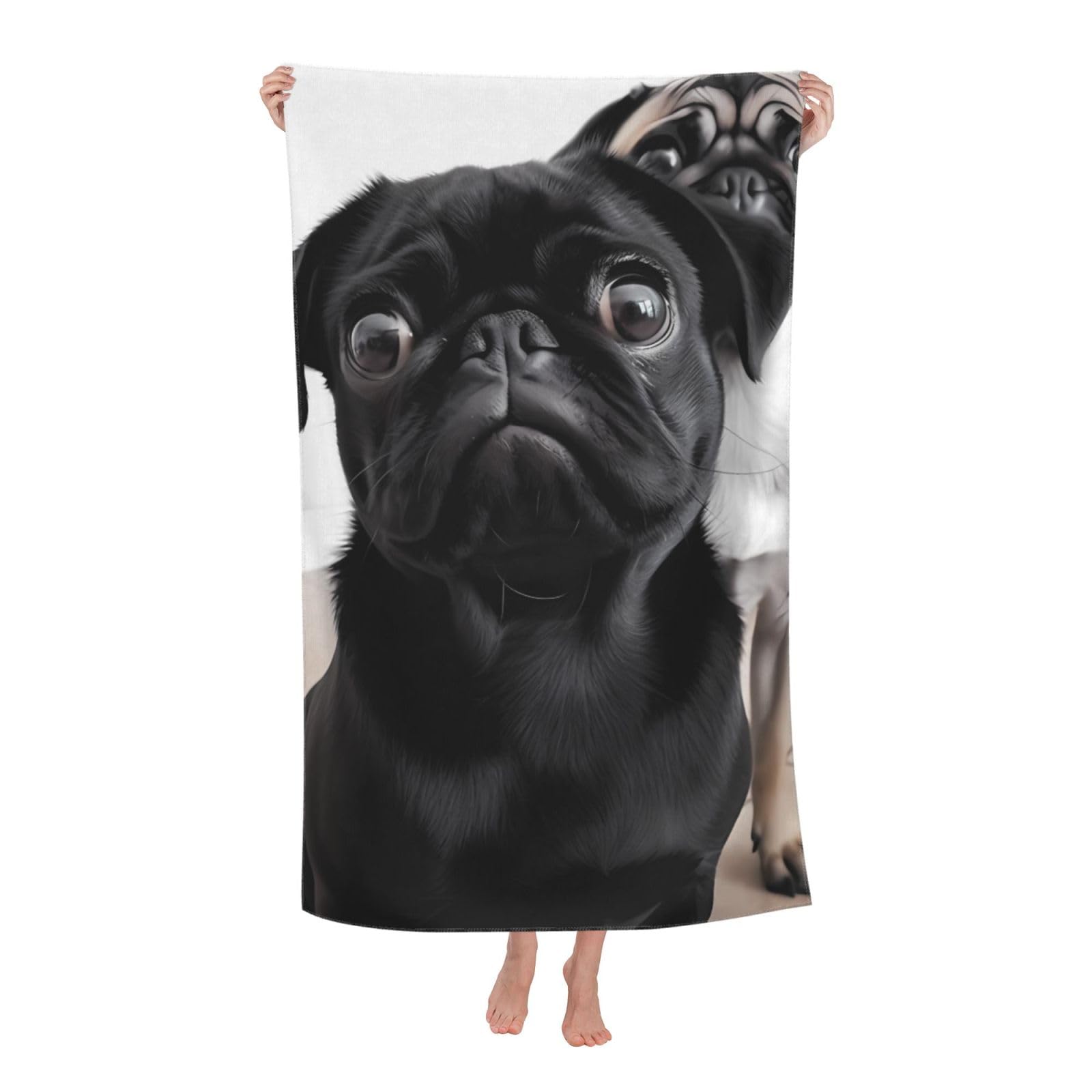 FodPand Cute Black Pug Dog Beach Towel Oversized 52 x 32 in Sand Free Pool Swim Towels for Adult Travel Blanket Lightweight Quick Dry Absorbent Bath Towels Cruise Vacation Accessories