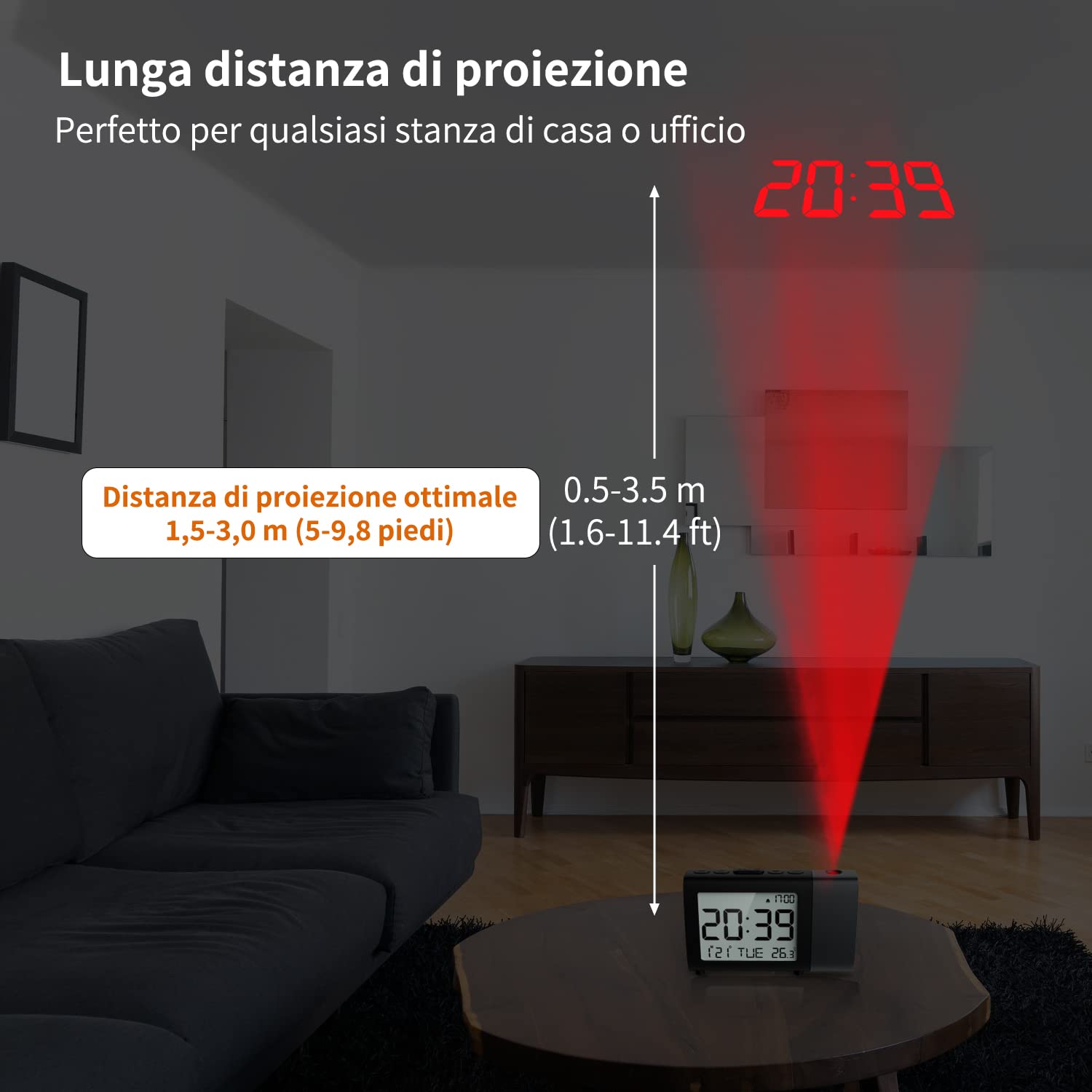MeesMeek Sveglia digitale a proiezione: Digital Clock con temperatura data 12/24H, luminosità e volume regolabili, orologio a batteria per bambini anziani viaggi camera da letto comodino ufficio