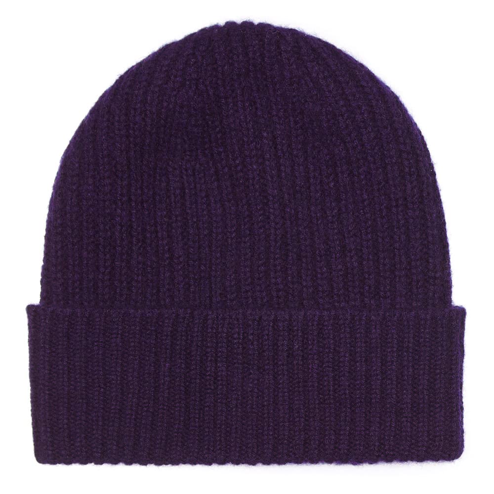 100% Cashmere Beanie Hat in 3ply, Made in Scotland, Purple
