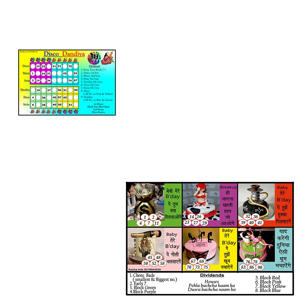 Kanha Arts Trendy Birthday Party Tambola Housie & Disco Dandia Tambola Ticket Durable Hard Card Sheet Material for Interactive Learning & Play