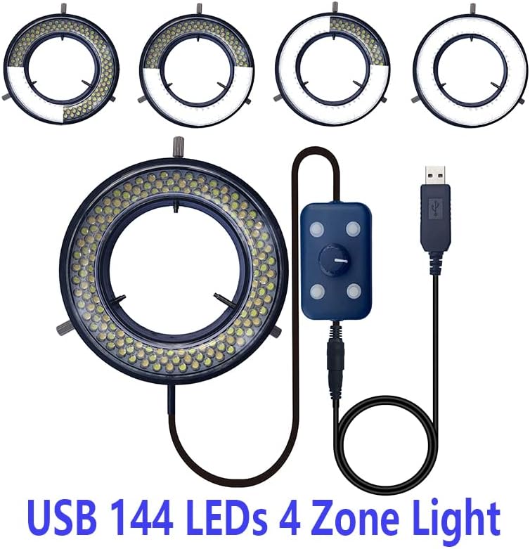 Miniatura 4 de Microscopio LED anillo iluminador de luz, USB 5V 144 LED Temperatura de color ajustable, 4 zonas RGB, lámpara de enfoque para monocular binocular
