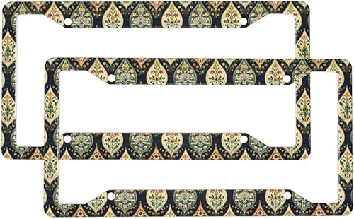2 Pcs Car License Plate Frames for Women Men - Vintage Pattern 1 Print Aluminum Solid License Plate Cover for Car Accessories for Women Men with
