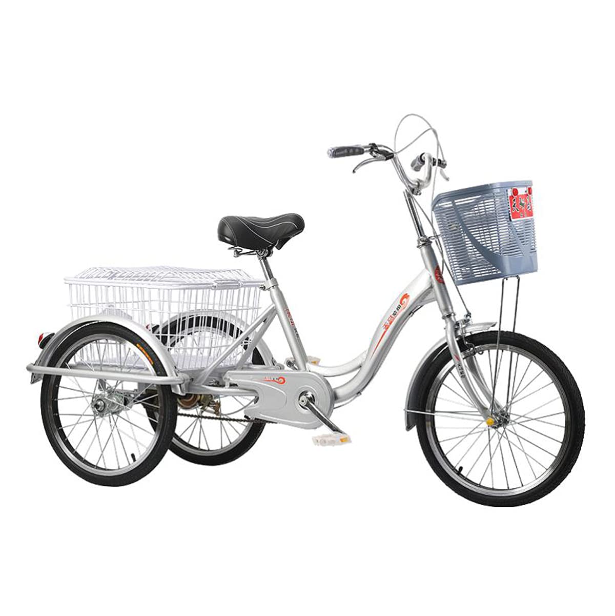 Bici Tre Ruote Esterni 20 Pollici Adulti con Cestino Donne e Uomini, Bici Crociera Tre Ruote con Doppio frenante e Aumento e rafforzamento Telaio pedalare in Bicicletta
