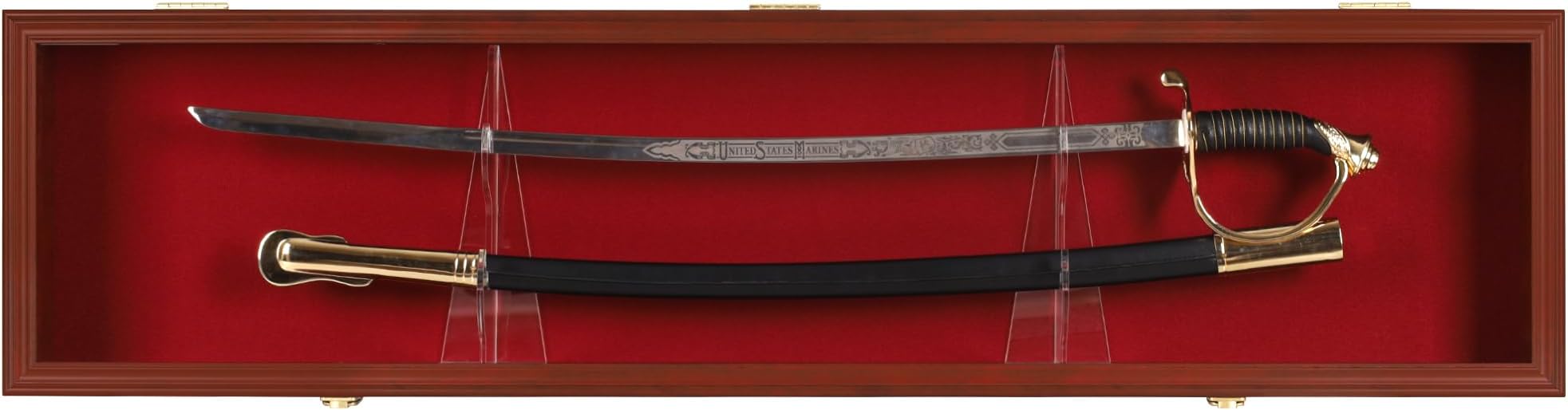 Sword Saber Display Case Cabinet Stand Holder Wall Rack Lockable with 98% UV Protection Red Color Felt