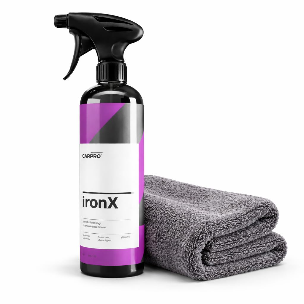 IronX Lot de 500 ml de nettoyant anti-rouille et de jantes CarPro + chiffon microfibre 400 g/m² Fiwiko