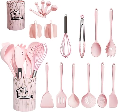 Juego de utensilios de cocina de silicona, 18 piezas, juego de utensilios de cocina para utensilios de cocina antiadherentes, aptos para