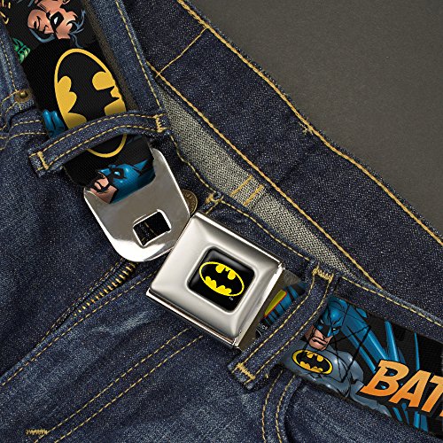 Buckle-Down Men's Seatbelt Belt Batman Robin Kids, Action Text Black, 1.0" Wide-20-36 Inches2