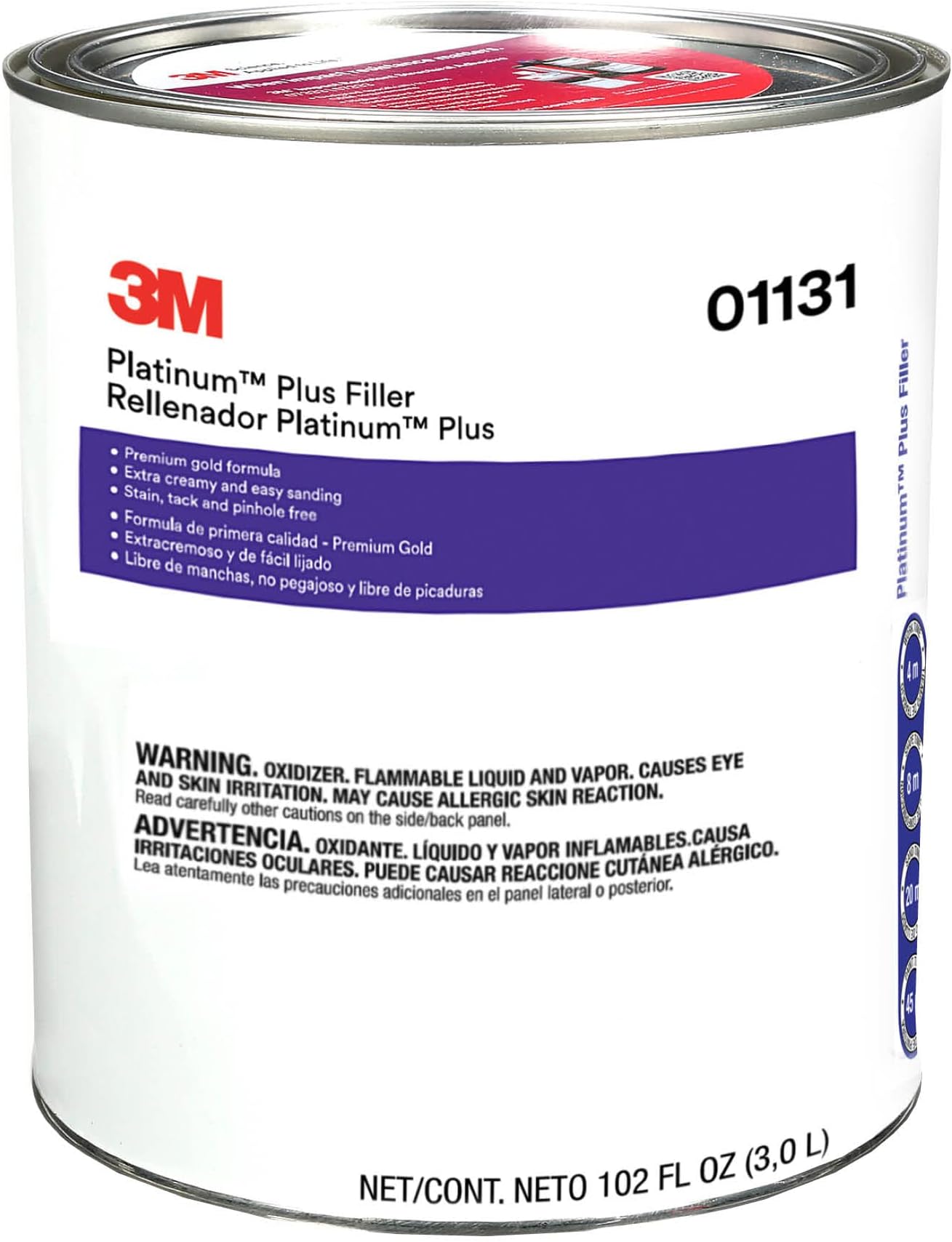 3M Platinum Plus Filler 01131, Lightweight, Stain Free, Tack Free, Quick Application, 1 gallon