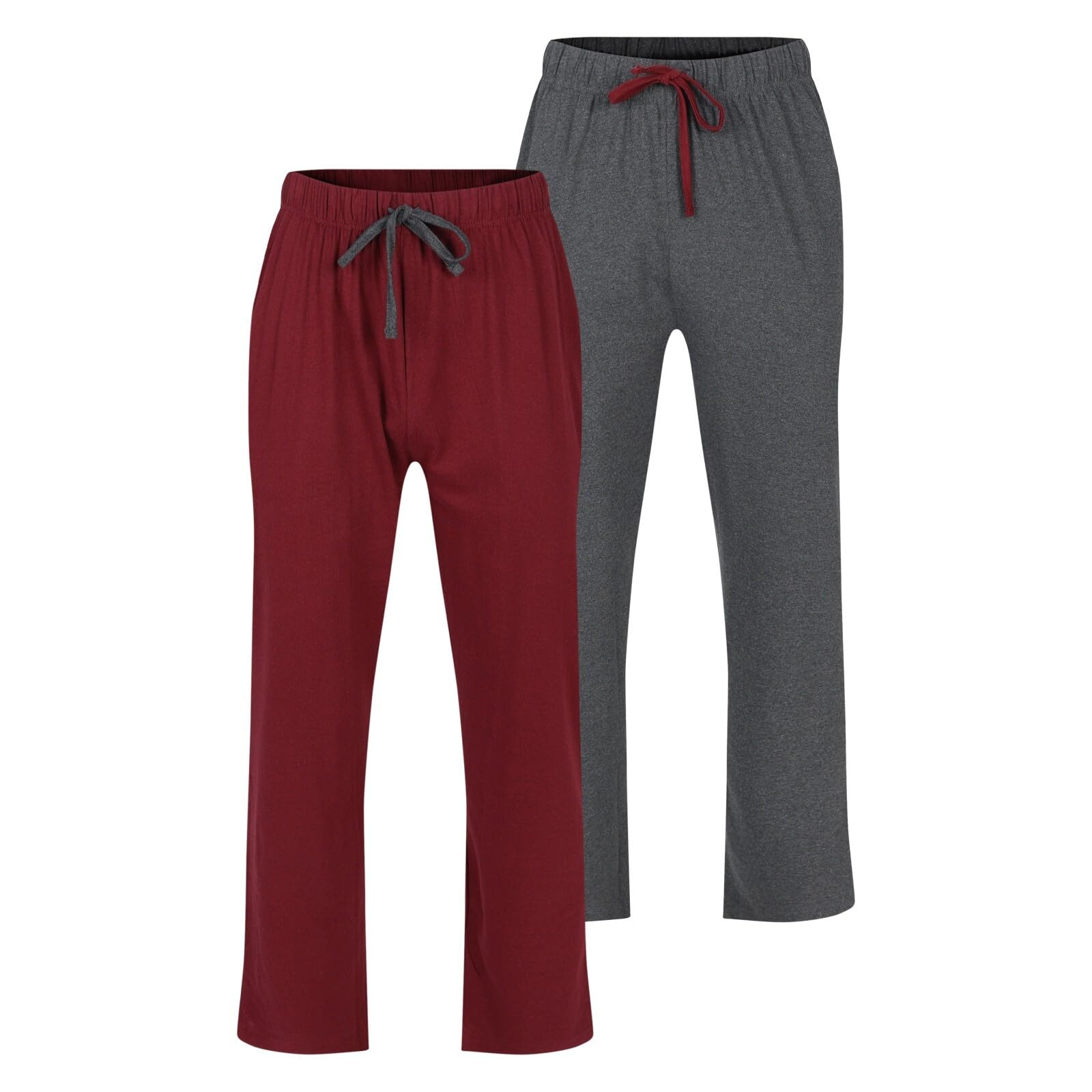 North East Men's 2Pk Bottoms- Burgundy/Ash 2 Pack Pyjama Bottoms With Pockets Sleep Night Pj Lounge Pants L To Xxl New (2Xl - Bur/Ash)