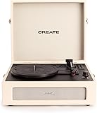 CREATE/Record Player Retro/Tocadiscos Retro Blanco Roto/Diseño Vintage, Bluetooth, USB, SD, MicroSD,Mp3, Sonido estéreo, 3 velocidades de reproducción, para Todo Tipo de vinilos Blanco Roto RETRO
