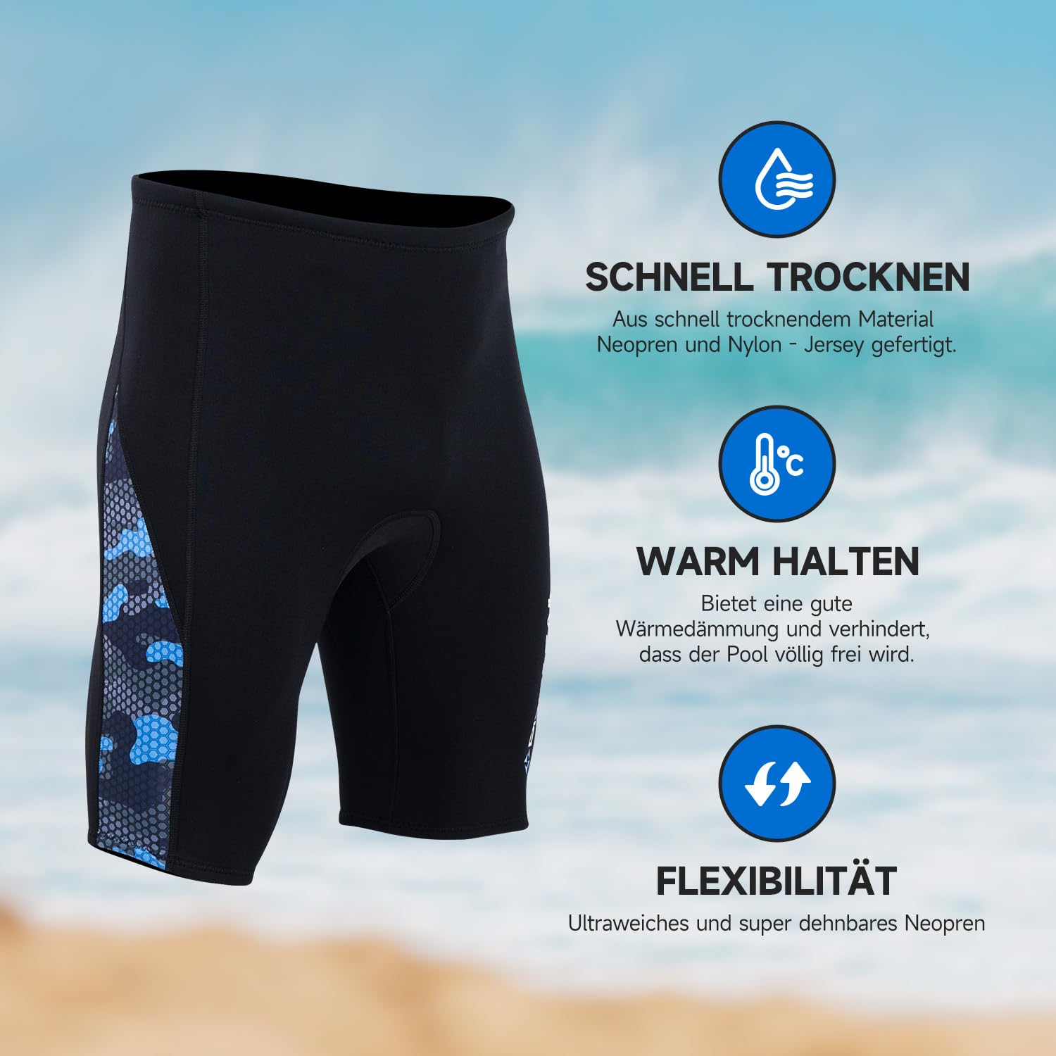 Neoprenshorts, Neopren Shorts Tauchshorts Tauchhose 2mm, elastisch Abriebfest & warm, ideal für Tauchen, Schnorcheln, Kajaken, SUP, Surfen und Freitauchen
