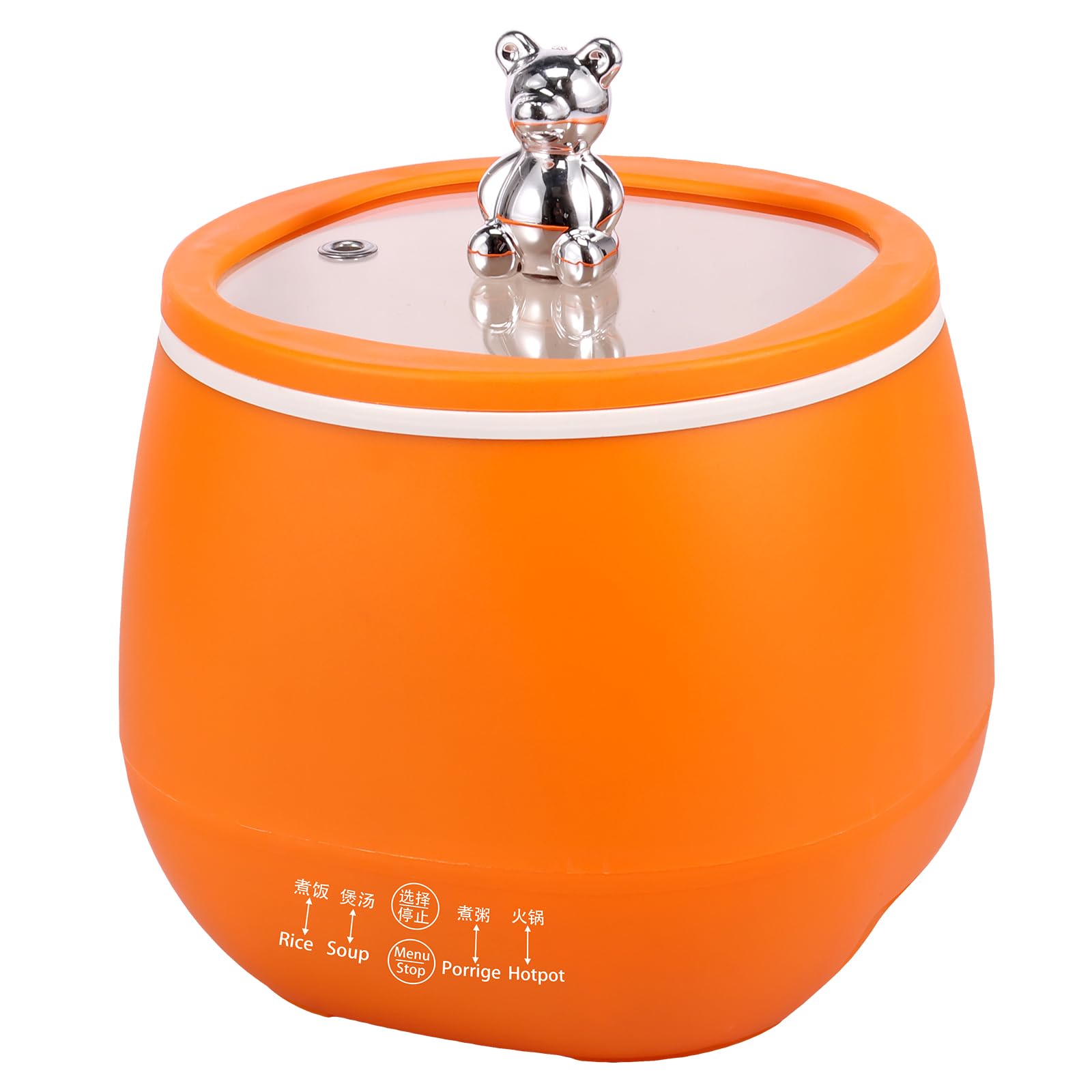 YUNYOUC Electric Rice Cooker with Glass Lid, 1.8L Rice Cookers Pot, Keep Warm Function, Non-Stick, 450W Electric Cooking Pot with Measuring Cup for Home Cooking(Orange)