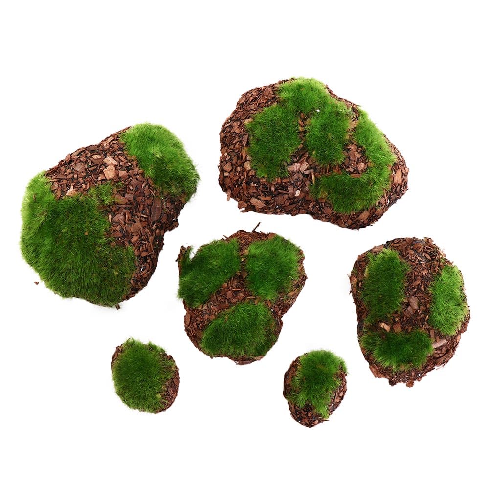 Leadigol 12PCS Artificial Rock for Moss Miniature Micro Landscap Home Garden Decoration DIY Artificial Plant Faux Green Moss Covered Stones