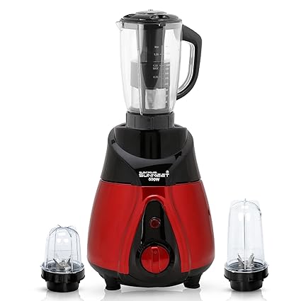 SilentPowerSunmeet BTRRMA21 600Watts Mixer Juicer Grinder with 3 Jars (1 Juicer Jar, 1 Large Bullet and 1 Small Bullet) - Red