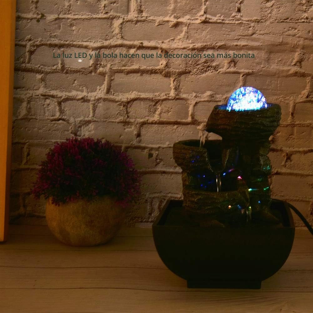 Ejoyous Cascada de Fuente de Interior con iluminación, Hermosa Fuente de Mesa Interior, Humidificador de Sala, Fuente de Agua, Decoración de Salón, para (Enchufe UE 220)