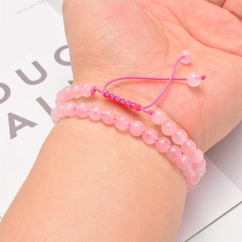 Miniatura 6 de 100 cuentas sueltas de cuarzo rosa natural de 0.32pulgadas (8mm) para joyería, cuentas redondas con espaciador y cordón elástico de cristal