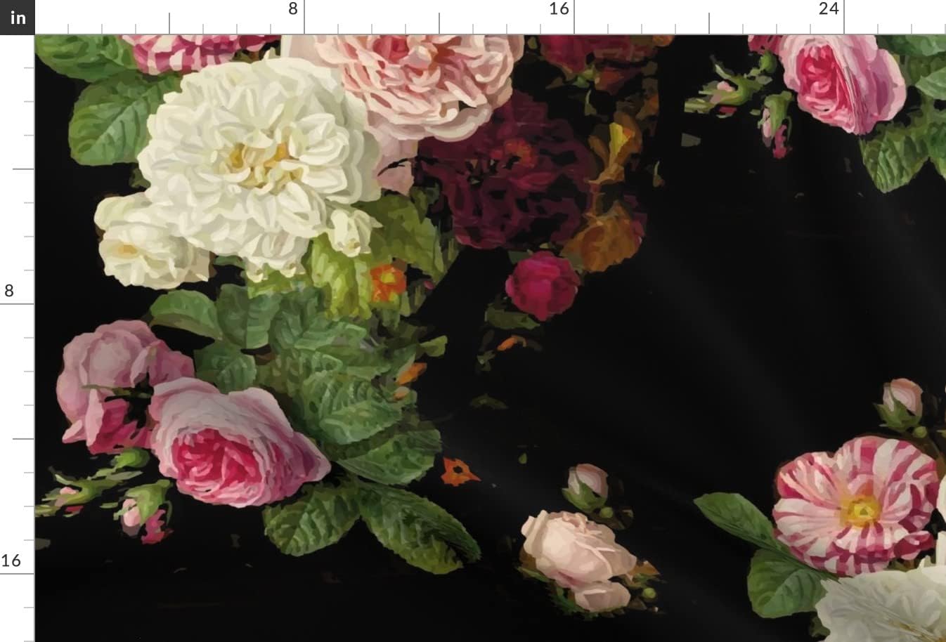 Spoonflower Fabric - Moody Gothic Floral Vintage Garden English Roses Victorian Chintz Printed on Upholstery Velvet Fabric Fat Quarter - Upholstery Home Decor Bottomweight Apparel