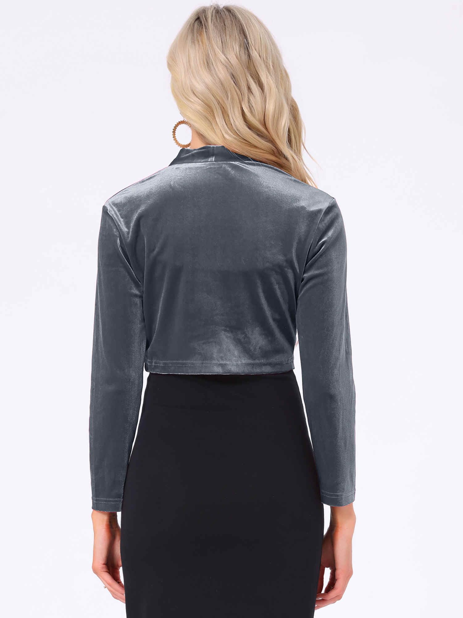 Allegra K Boléro court en velours à manches longues ouvert sur le devant pour femme, gris foncé, Small