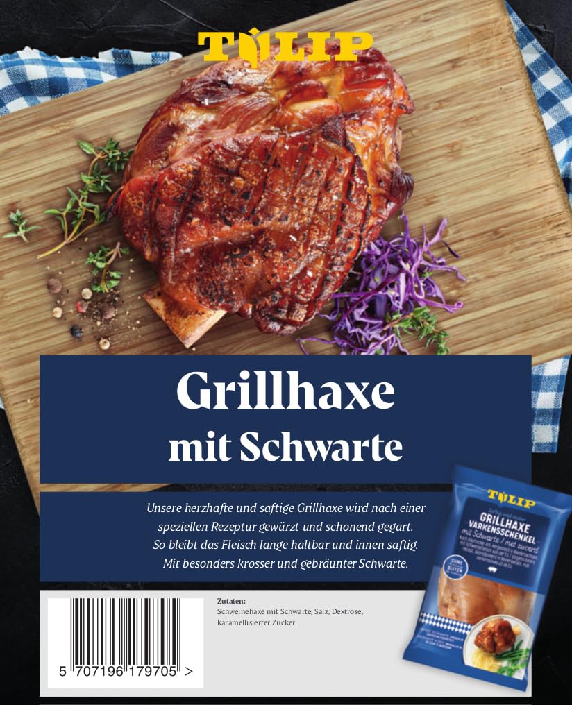 TULIP Grill-Haxe mit Schwarte 6x 600 g Tafelfertig Kross Gegart Vakuumverpackt Schweinshaxe