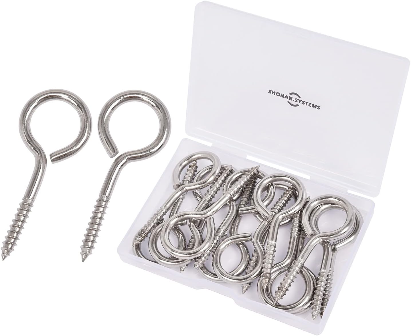 SHONAN 2.5" Stainless Steel Eye Screws for Wood, 18 Pcs Screw Eye Hooks Eye Bolt Hooks, Eye Screw Hooks for Indoor Outdoor Use, 55 Lbs Capacity