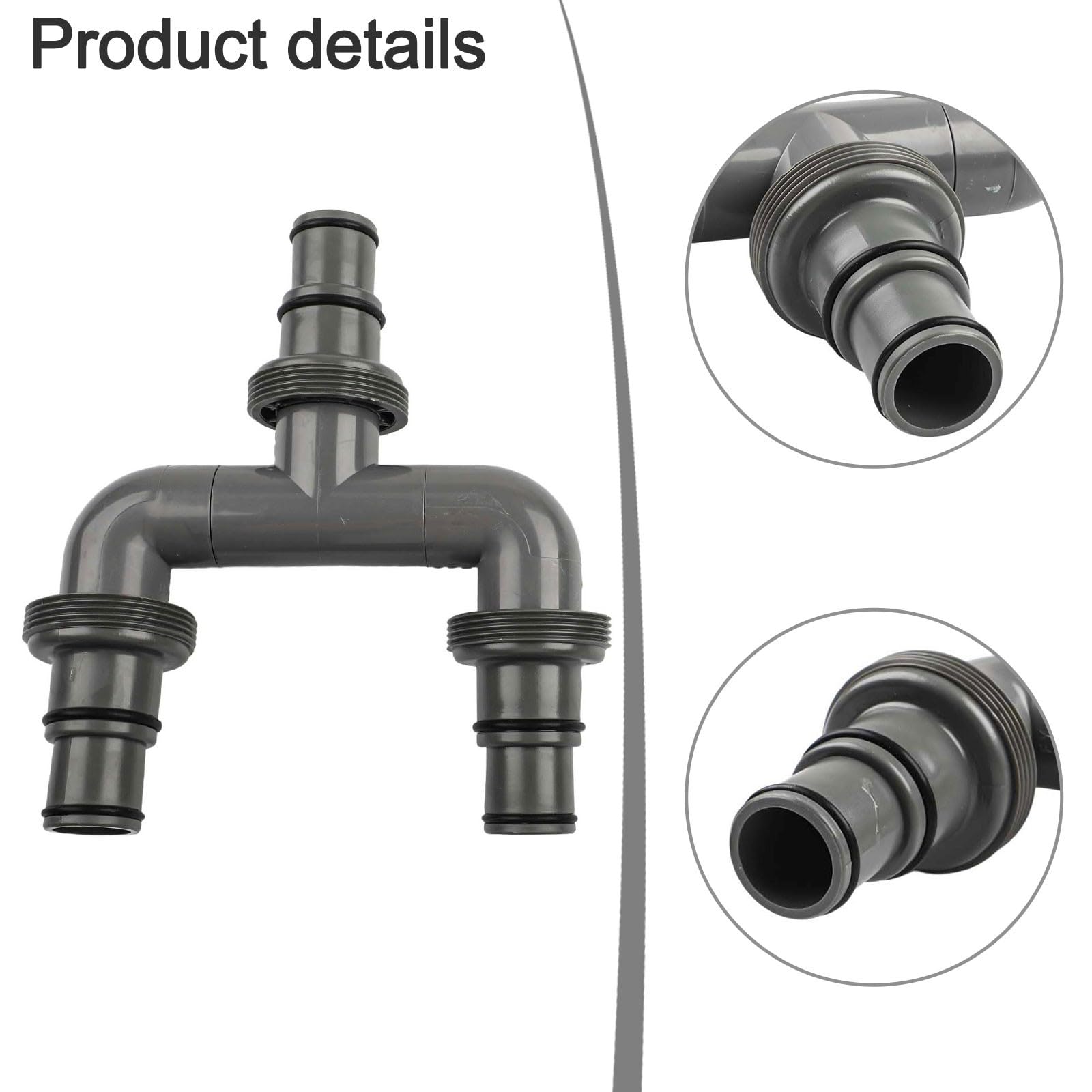 Poolschlauch-Adapter, 38 mm auf 32 mm, für Intex Poolsystem, T-Anschluss für Schwimmbadheizung, Bypass-Kit, 3-Wege-grauer Kunststoff und Edelstahlarmatur