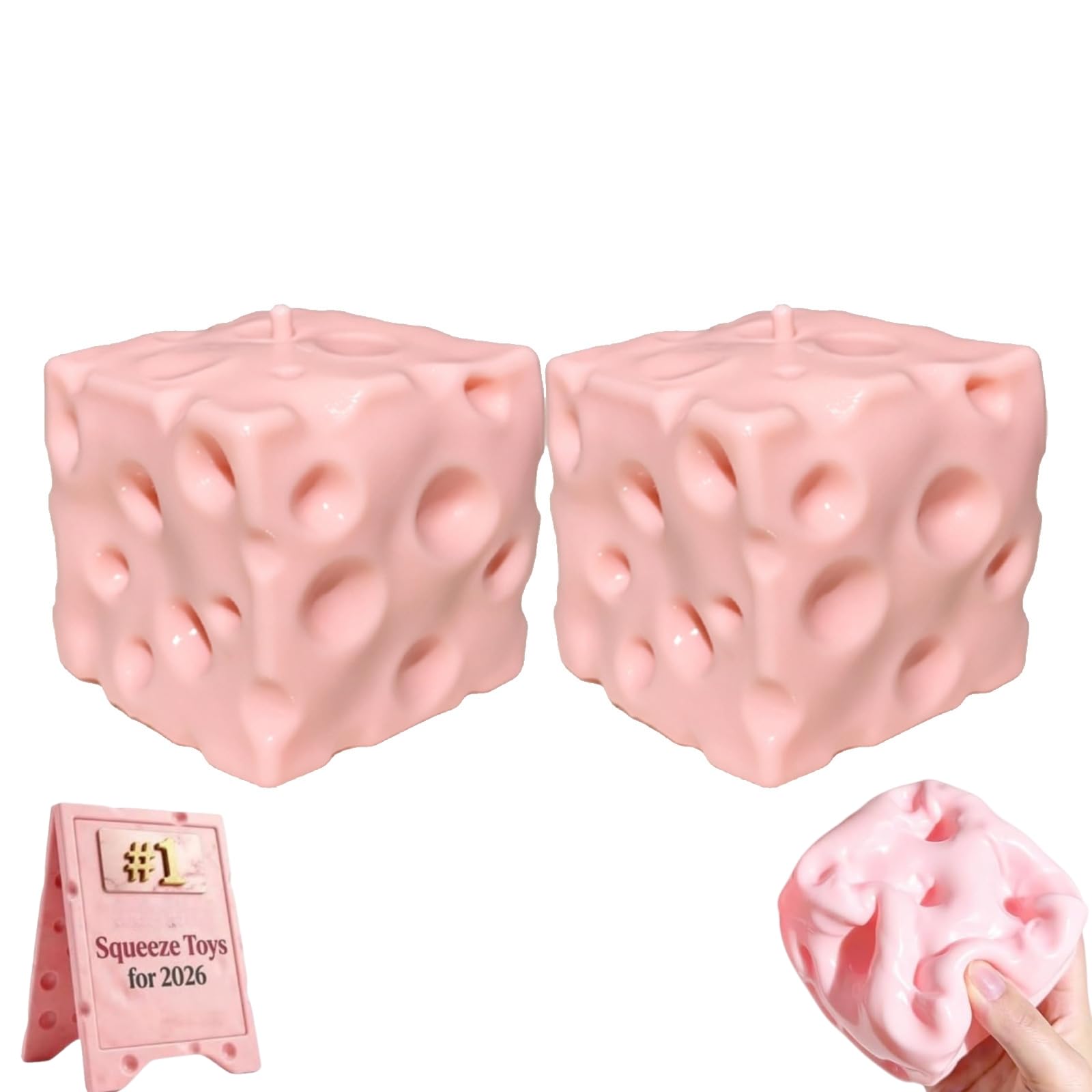 2 PCS Cheese Squishy, New Realistic Cheese Shaped Squeezes Balls, Slow Rising Sensory Stress Squeeze Slow Rising Stress Relief Soft Cute Anxiety Cheese Gifts Party Favor (Pink)