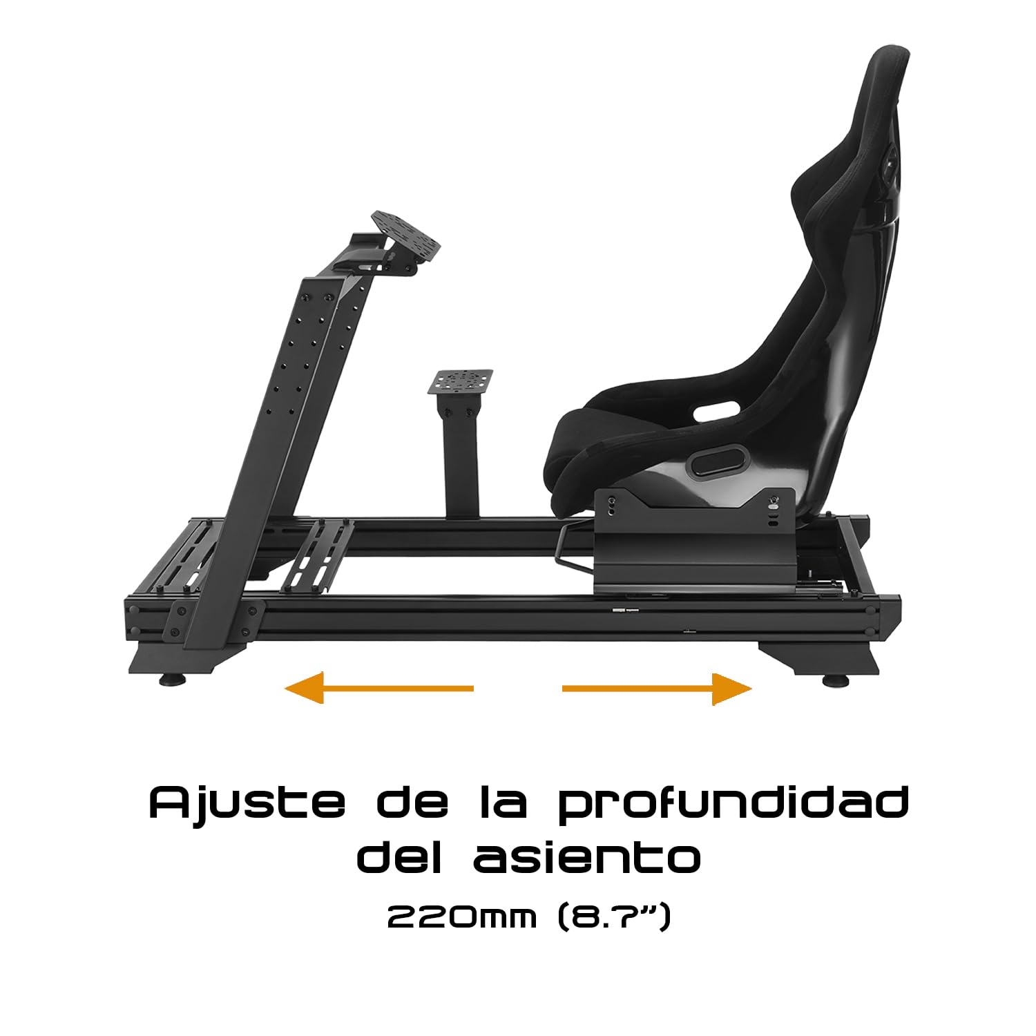 Indeca Cockpit Simracing Magnus Racer GTR con Asiento | Soporte para Volante, Pedales y Palanca de Cambios | Estructura de Aluminio y Acero | Ajustable y Estable